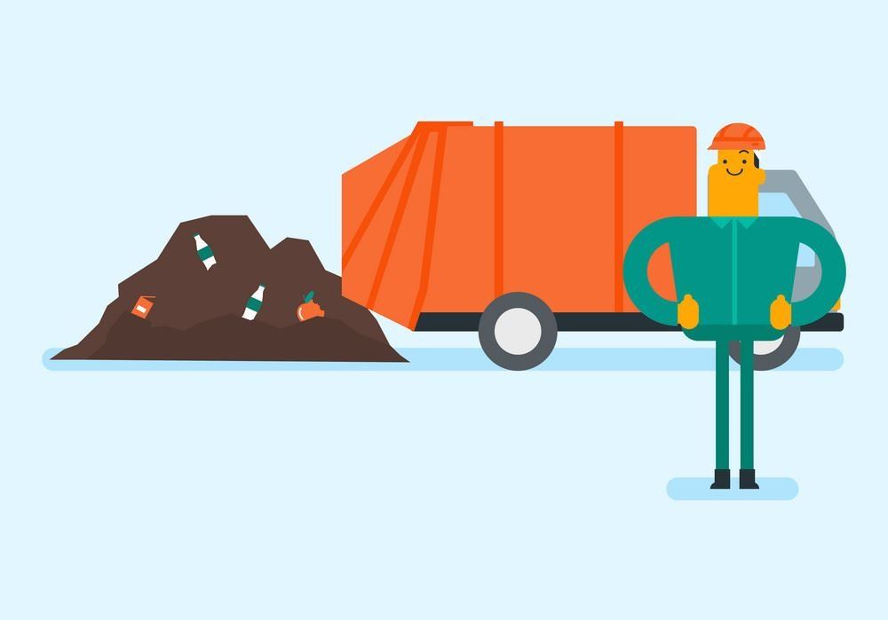 caucasian-worker-and-bulldozer-at-rubbish-dump-vector-20483598