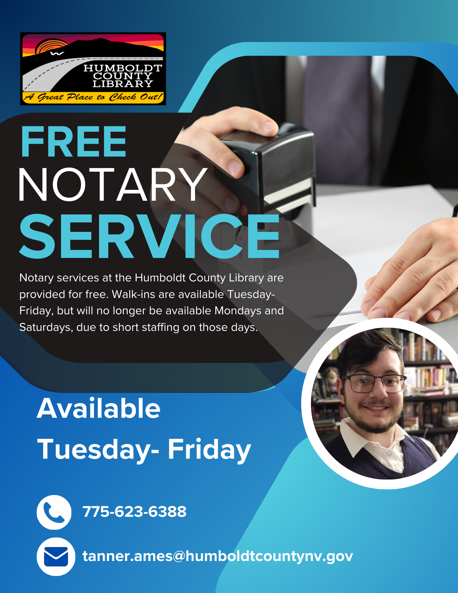Humboldt County Library Notary available Tuesday- Friday