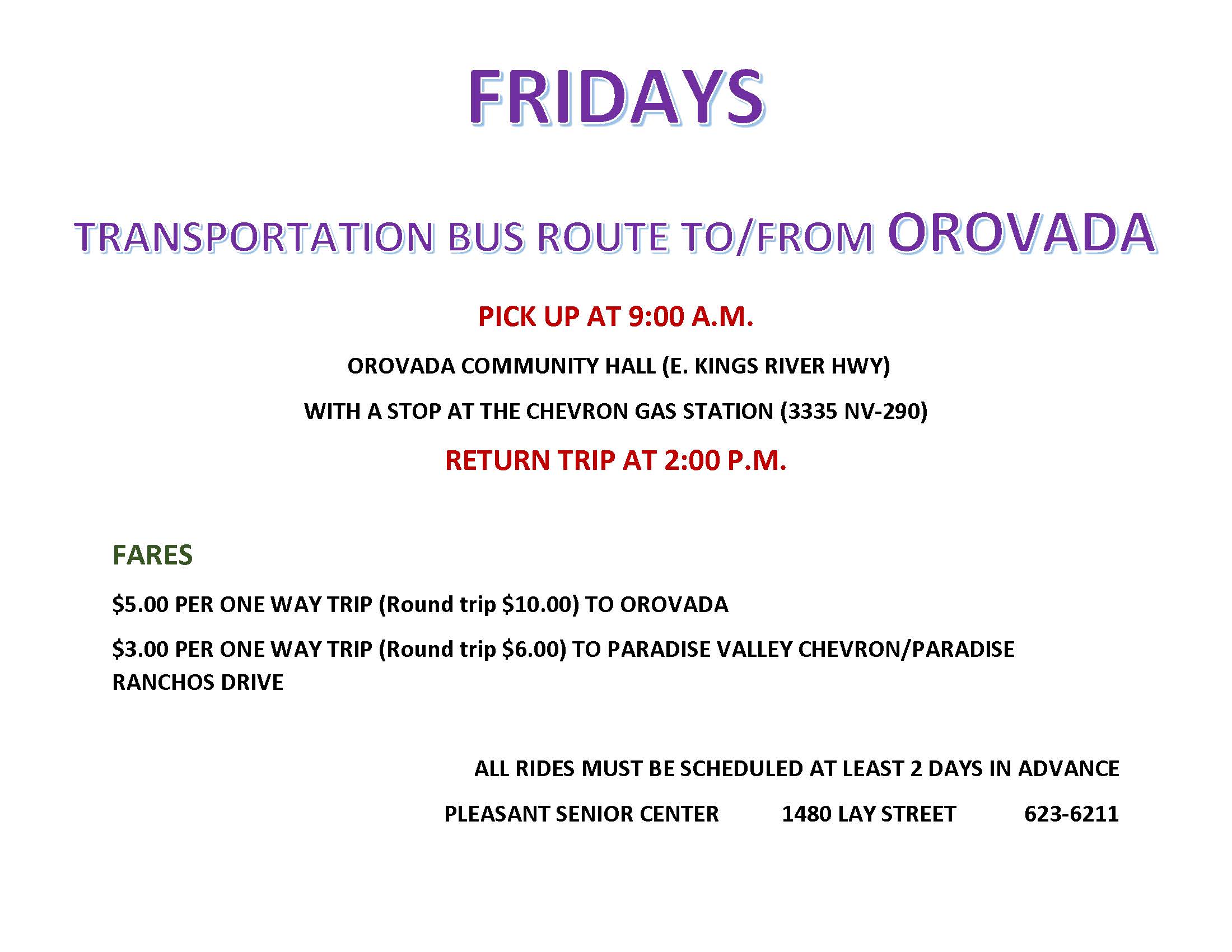 Flyer for Orovada route